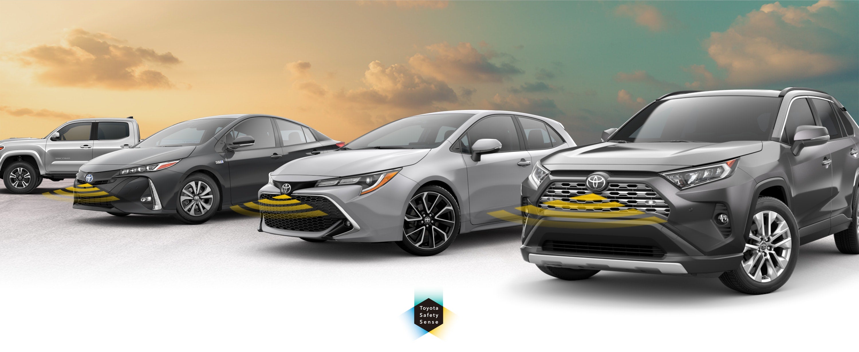 Toyota Safety Sense: Designed for Safety. Options shown on Toyota models including RAV4, Tacoma, and Camry, available now at Walla Walla Toyota in Walla Walla WA.